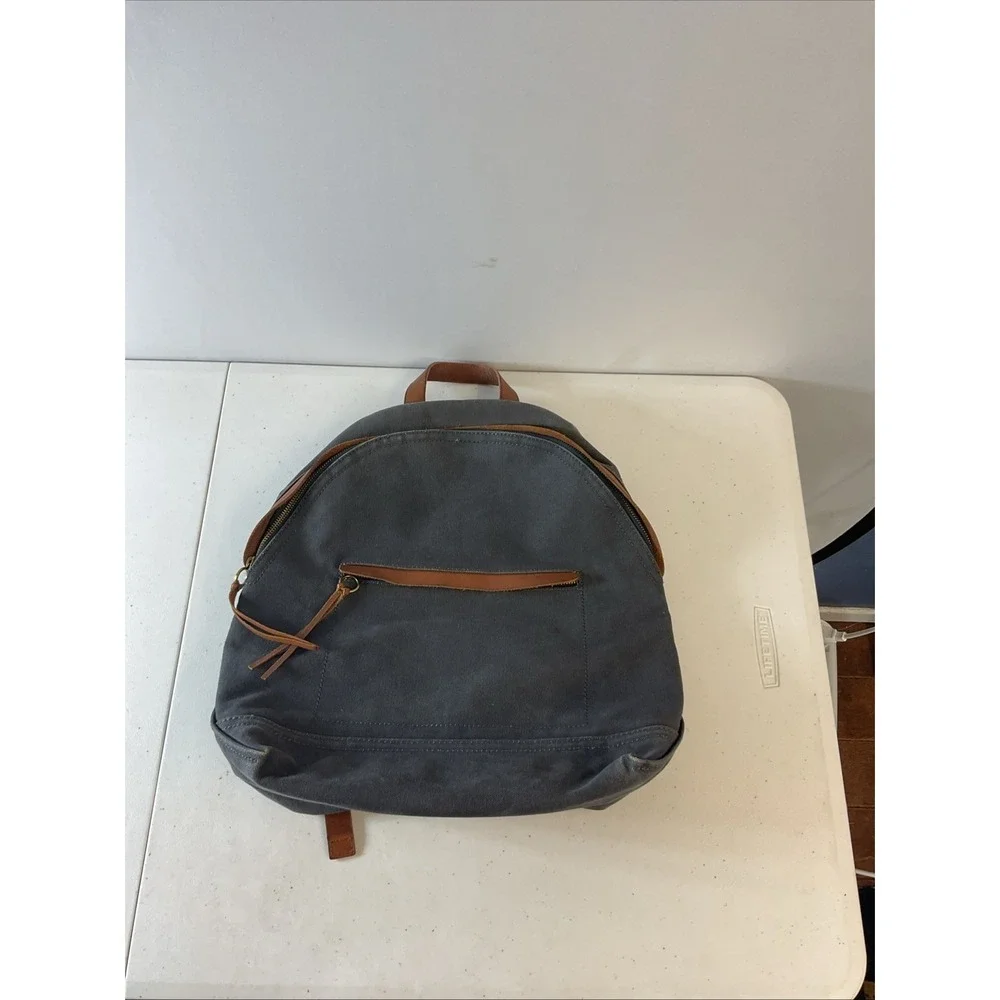 Madewell Charleston Heavy Canvas Laptop Backpack Leather Trim Dark Gray Commuter